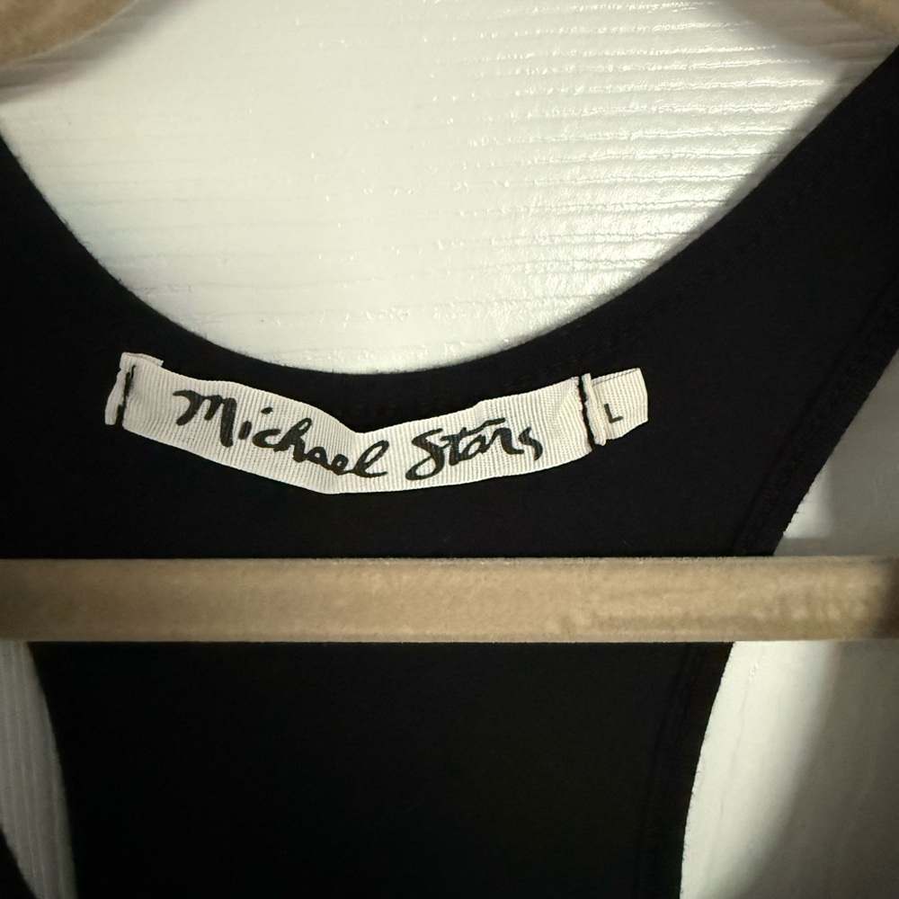 Michael Stars Black racerback midi ruched dress